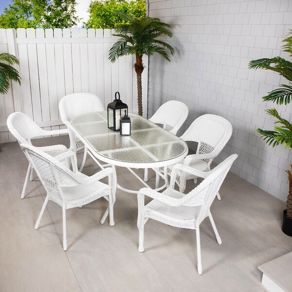 7Piece White Resin Wicker Outdoor Dining Set