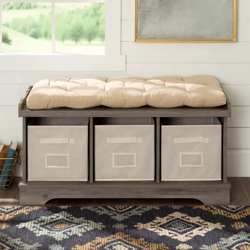 Carin Gray Wash 42 Inch Entryway Storage Bench - Walker Edison