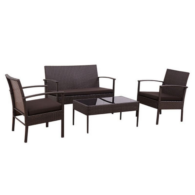 4 Pieces Modern Outdoor Patio Rattan Wicker Furniture Set