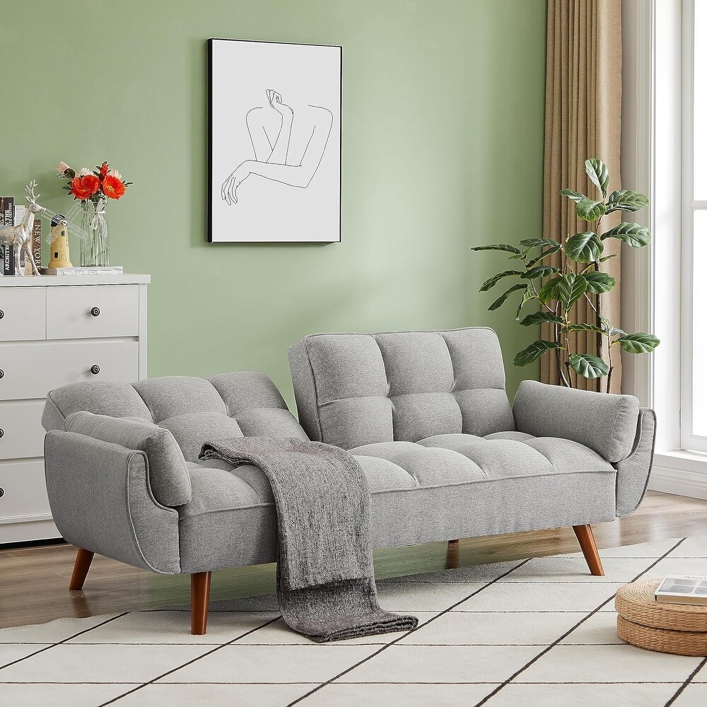 75.39 IN. Futon Sofa Bed  Convertible Upholstered Couch Sleeper with Reclining Sleeper Split Tufted Back