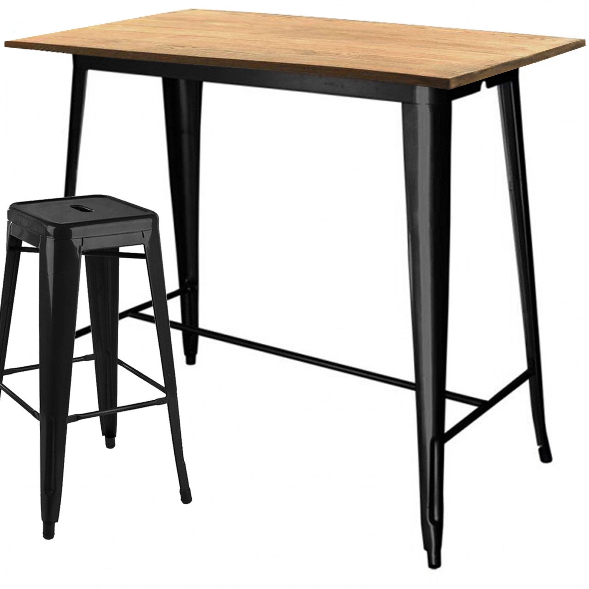 Industrial Bar Table With Solid Wood Top 120 Cm Gt-413