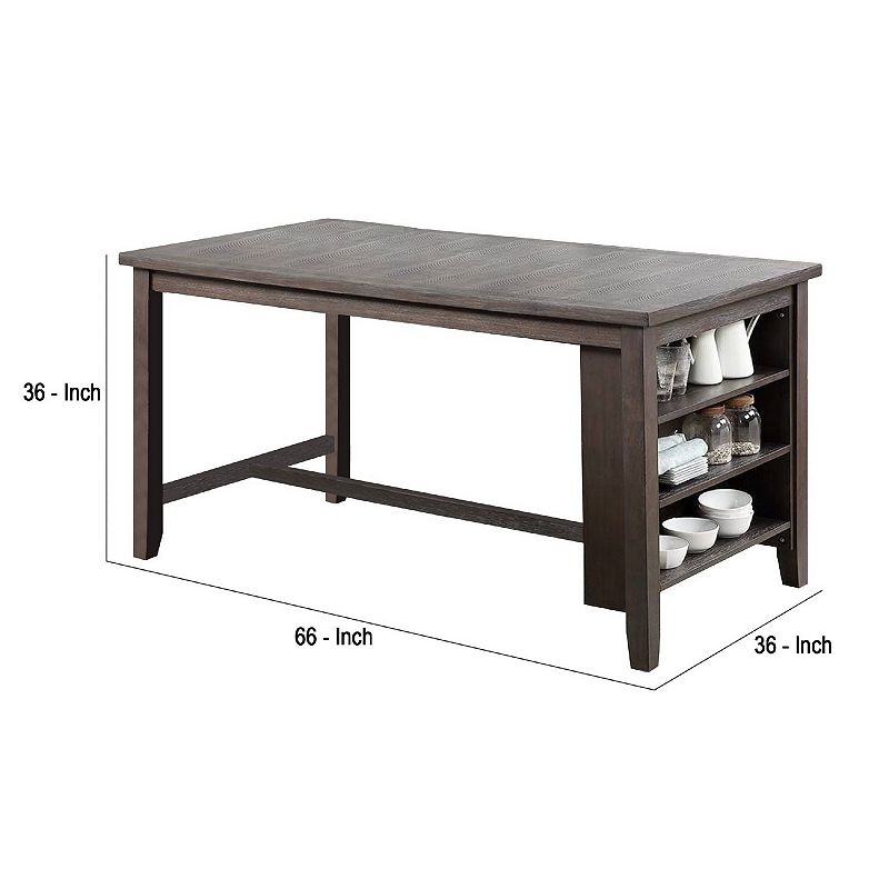 Counter Height Table with 3 Open Compartments， Large， Dark Brown