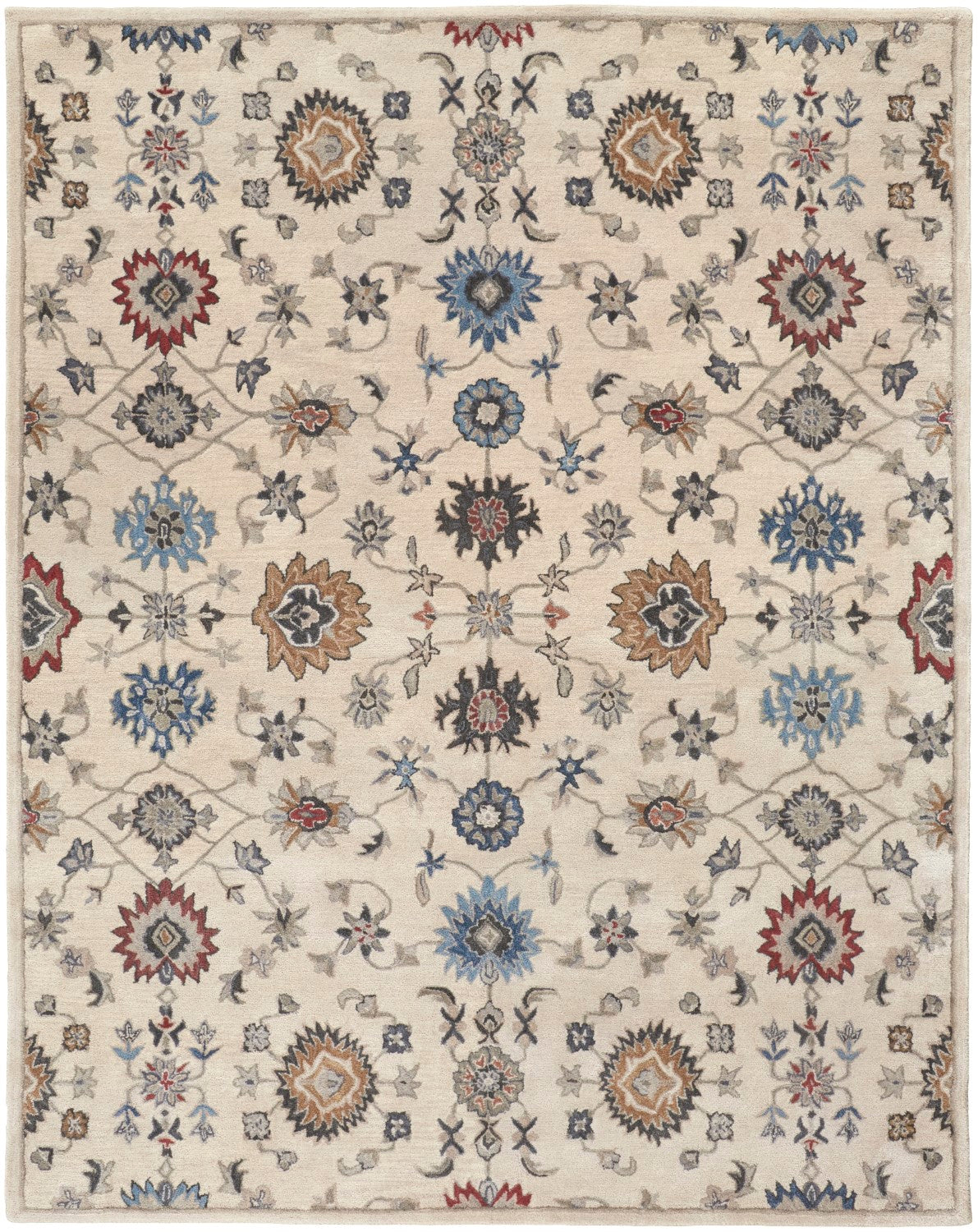 Mattias Hand Tufted Ornamental Ivory Sand/Blue/Red Rug