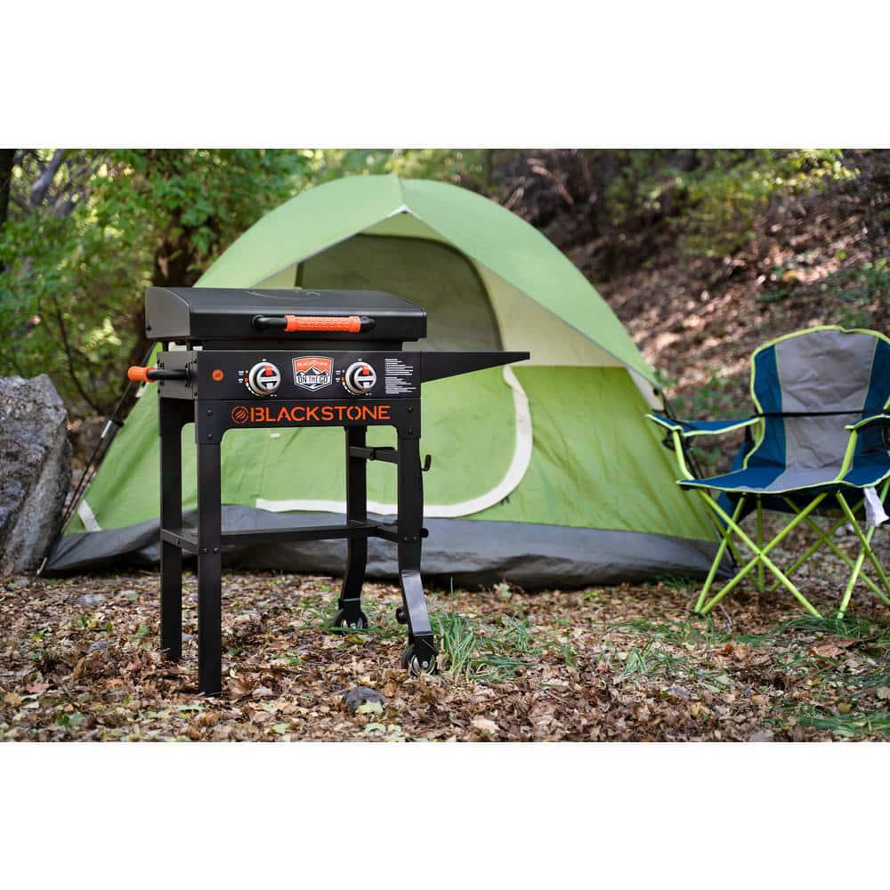 Blackstone On The Go 2Burner Propane Gas Grill 22 in Flat Top Griddle in Black with Hood