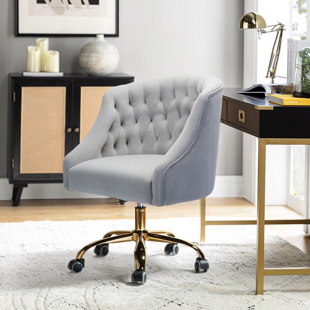 Modern Velvet Tufted Office Chair with Gold Metal Base by HULALA HOME