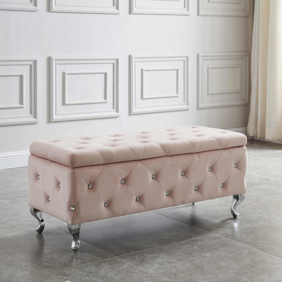 Velvet Storage Ottoman   Traditional   Footstools And Ottomans   by WHI  Houzz