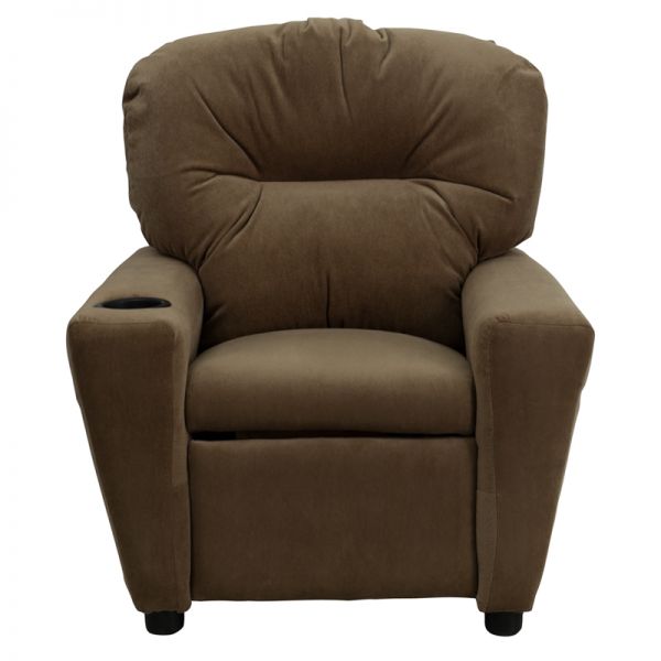 Chandler Contemporary Brown Microfiber Kids Recliner with Cup Holder