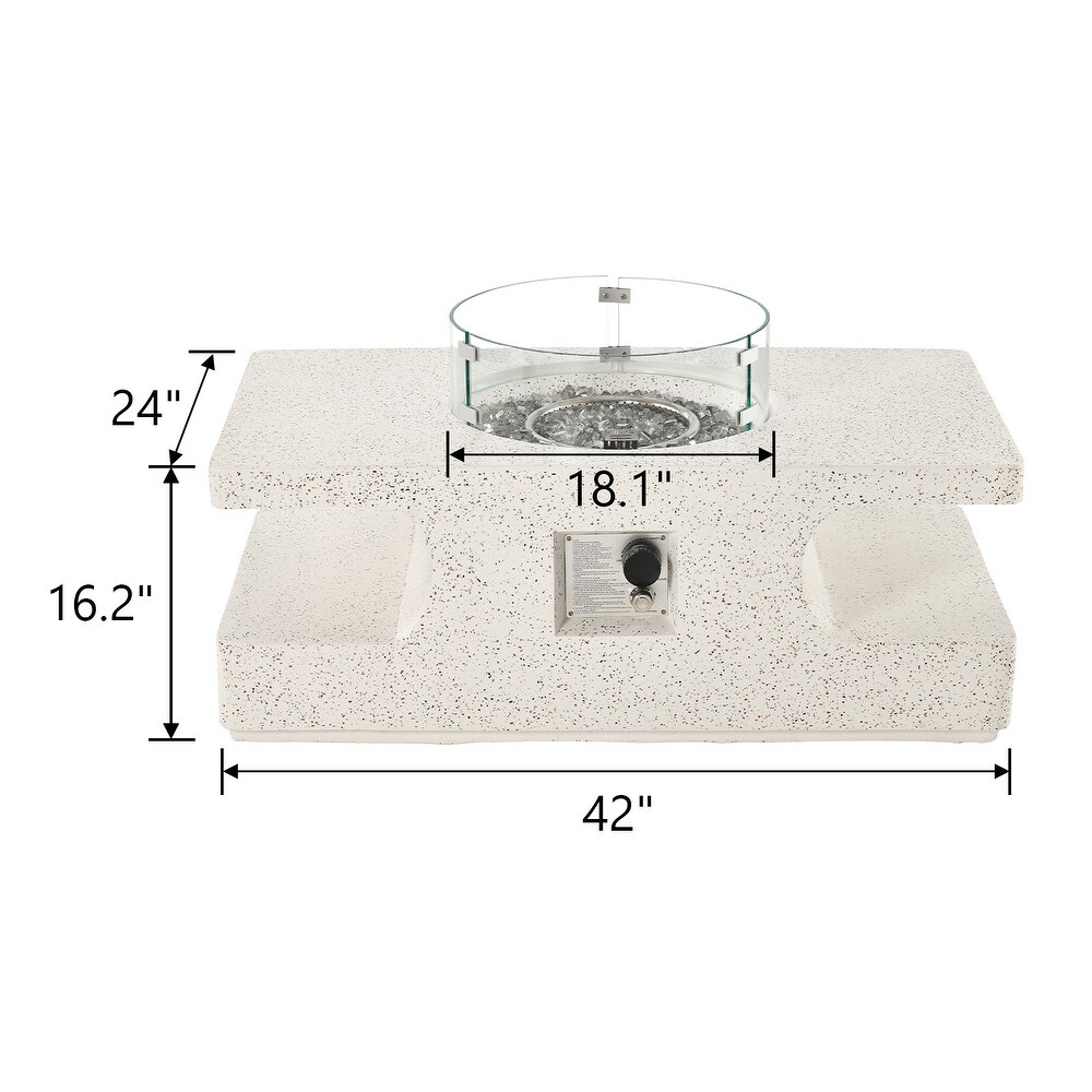 VENTOPYR White Patio Fire Pit Coffee Table with Wind Guard   Fire Glass