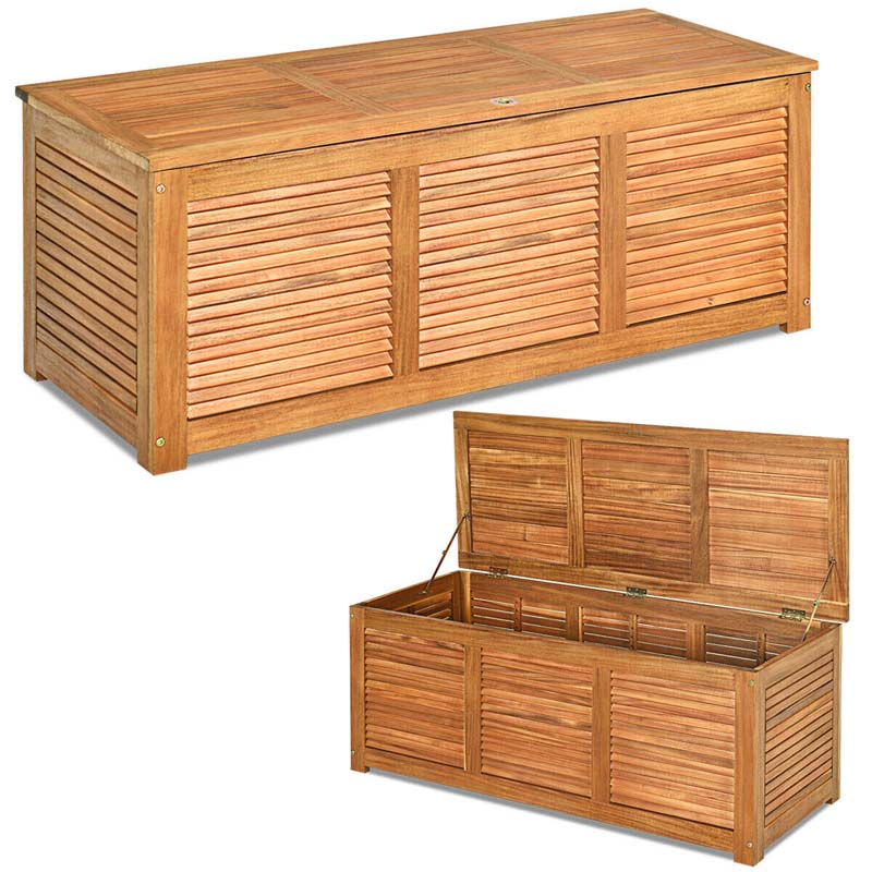 47 Gallon Acacia Wood Deck Box in Teak Oil, Large Outdoor Storage Box, Deck Storage Bench for Patio