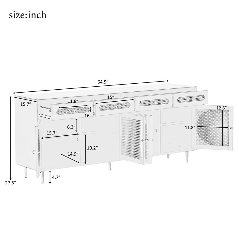 TV Stand with Rattan Door Woven Media Console Table for TVs up to 65\