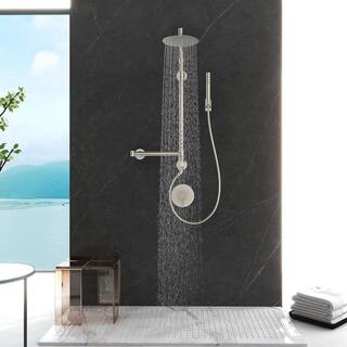 PULSE Showerspas Atlantis 3-Spray Patterns with 2.5 GPM 10 in. Wall Mounted Dual Shower Heads with Body Jets in Brushed Nickel 1059-BN