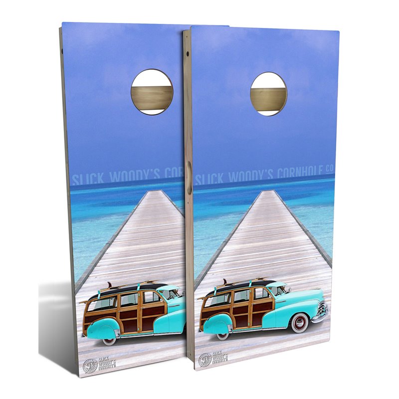 Slick Woody's Regulation Woody Wagon Pier Cornhole Board Set in Multi-Color