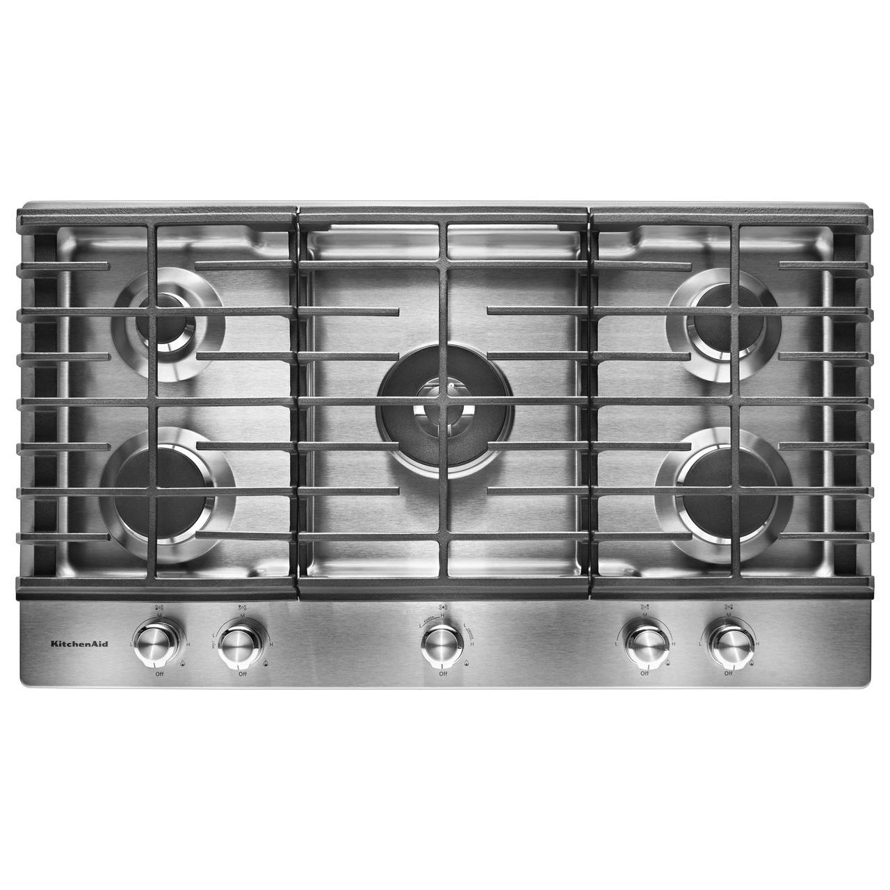 KitchenAid 36-inch Built-in Gas Cooktop with Even-Heat? Burner KCGS556ESS