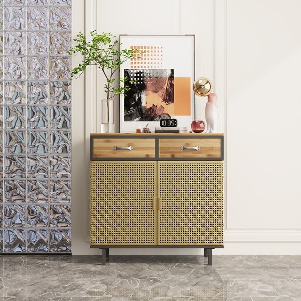 2 Drawer Sideboard Made with Iron and Carbonized Bamboo