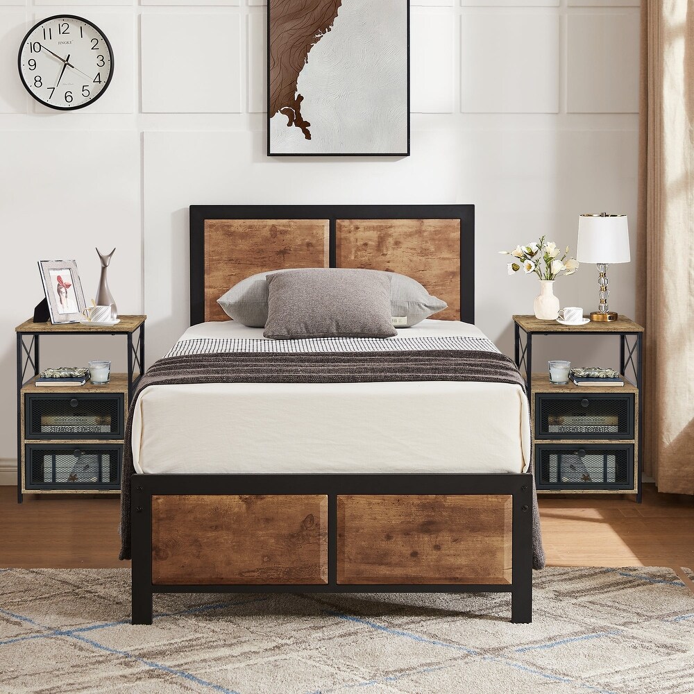 Taomika 3 pieces Bedroom Set Platform Bed and Nightstands Set of 2