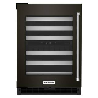 KitchenAid 24 in. Dual Zone 46-Bottle Built-In Undercounter Wine Cooler in Black Stainless KUWL314KBS