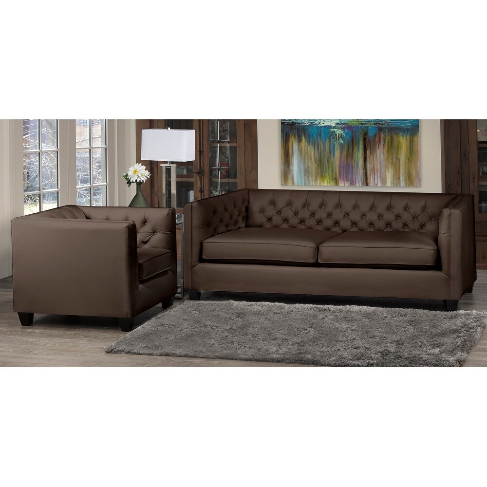 Windsor Top Grain Tufted Leather Sofa and Armchair Set