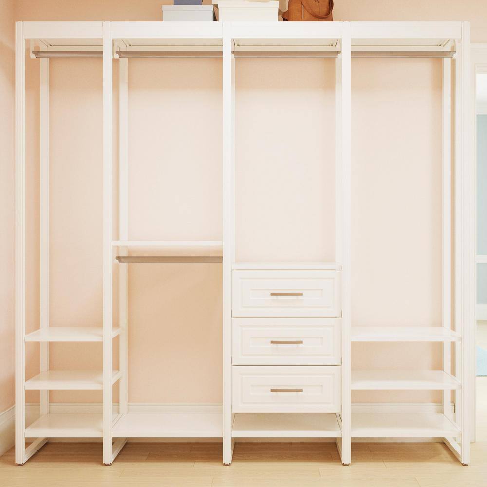 CLOSETS By LIBERTY 84 in. W White Adjustable Wood Closet System with 10-Shelves 5-Rods and 3-Drawers HS4754-RW-07