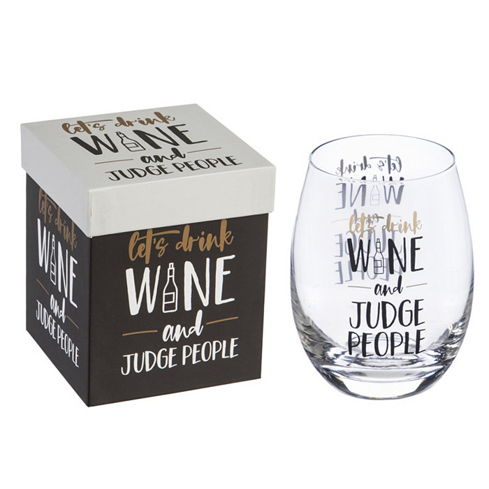 Evergreen Stemless Wine Glass w  Box 17 OZ Let's drink wine and judge people