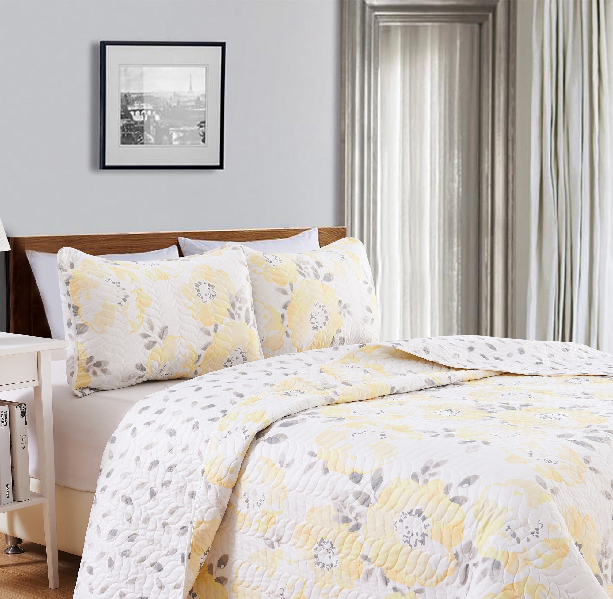 Great Bay Home All-Season Reversible Reversible Quilt Set With Shams  (Twin， Helene - Yellow)