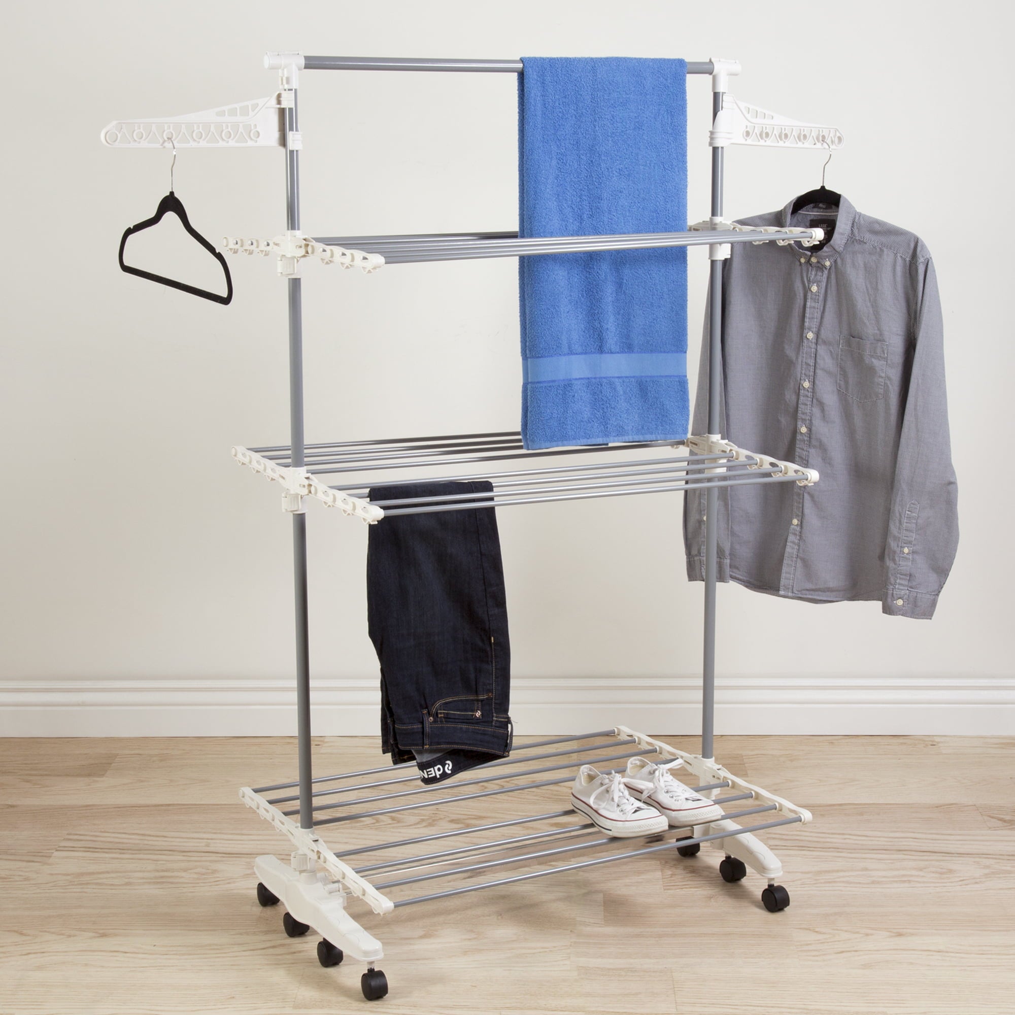 Everyday Home Durable Stainless Steel and Plastic Clothes Drying Rack, Gray and White