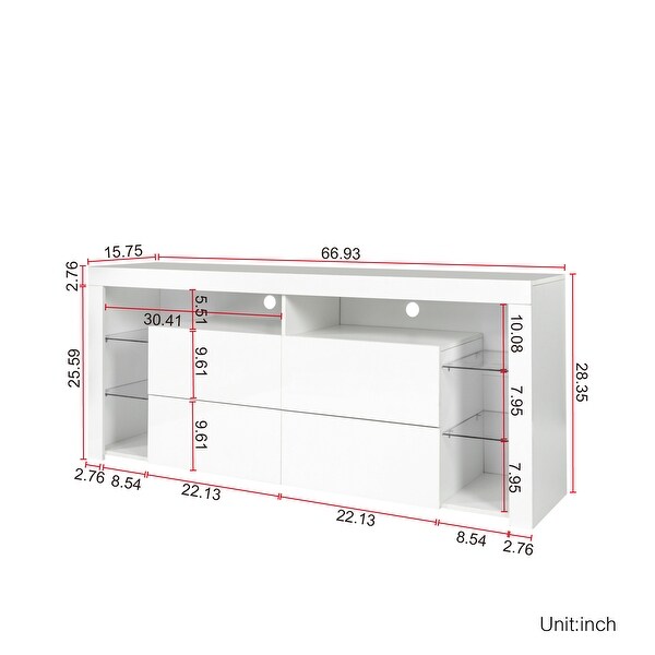 66''L Modern Contracted 4 Doors TV Stand TV Cabinet with RGB LED LightsandStorage DrawersandOpen Shelves for Living Room Bedroom