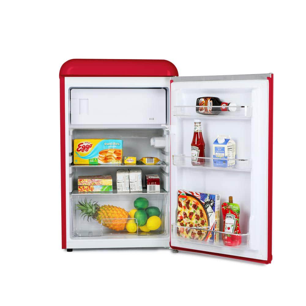 Commercial Cool 40 cu ft Retro Mini Fridge with Full Width Freezer Compartment in Red