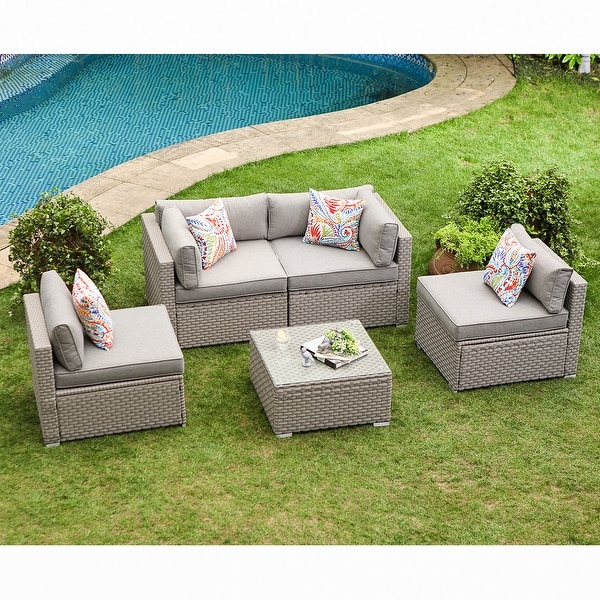 Cosiest 5piece Outdoor Patio Wicker Furniture Set with Coffee Table