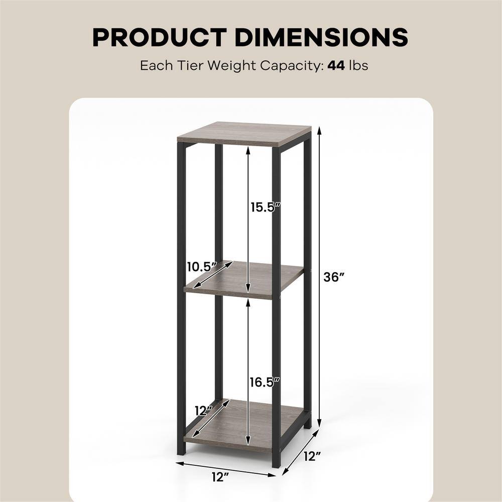 Gymax 36 in. x 12 in. x 12 in. Grey and Black Metal IndoorOutdoor Plant Stand Corner Plant Holder wMetal Frame 3 Tier GYM14122