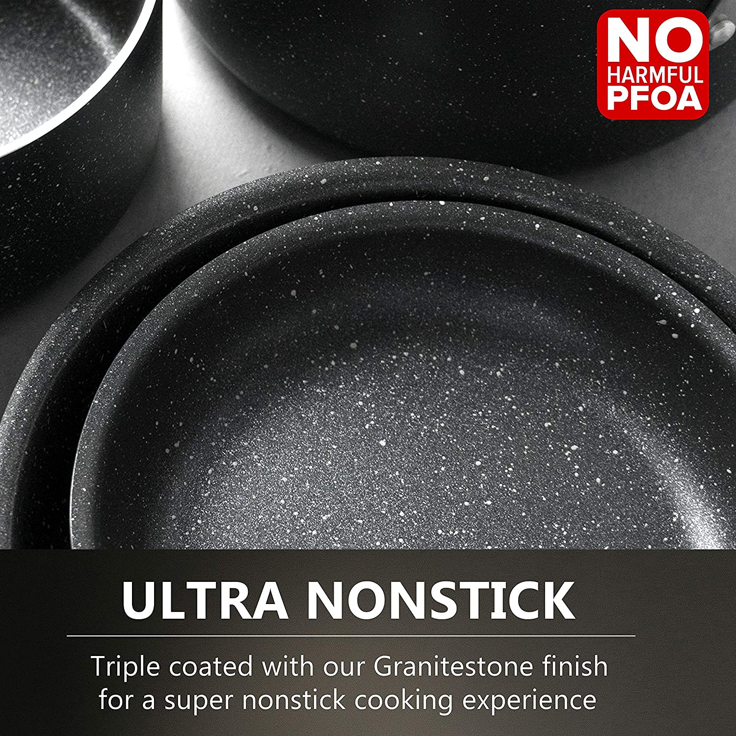 Granitestone Original Stack Master 10 Piece Cookware Set， Triple Layer Nonstick Granite Stone， Large， Black