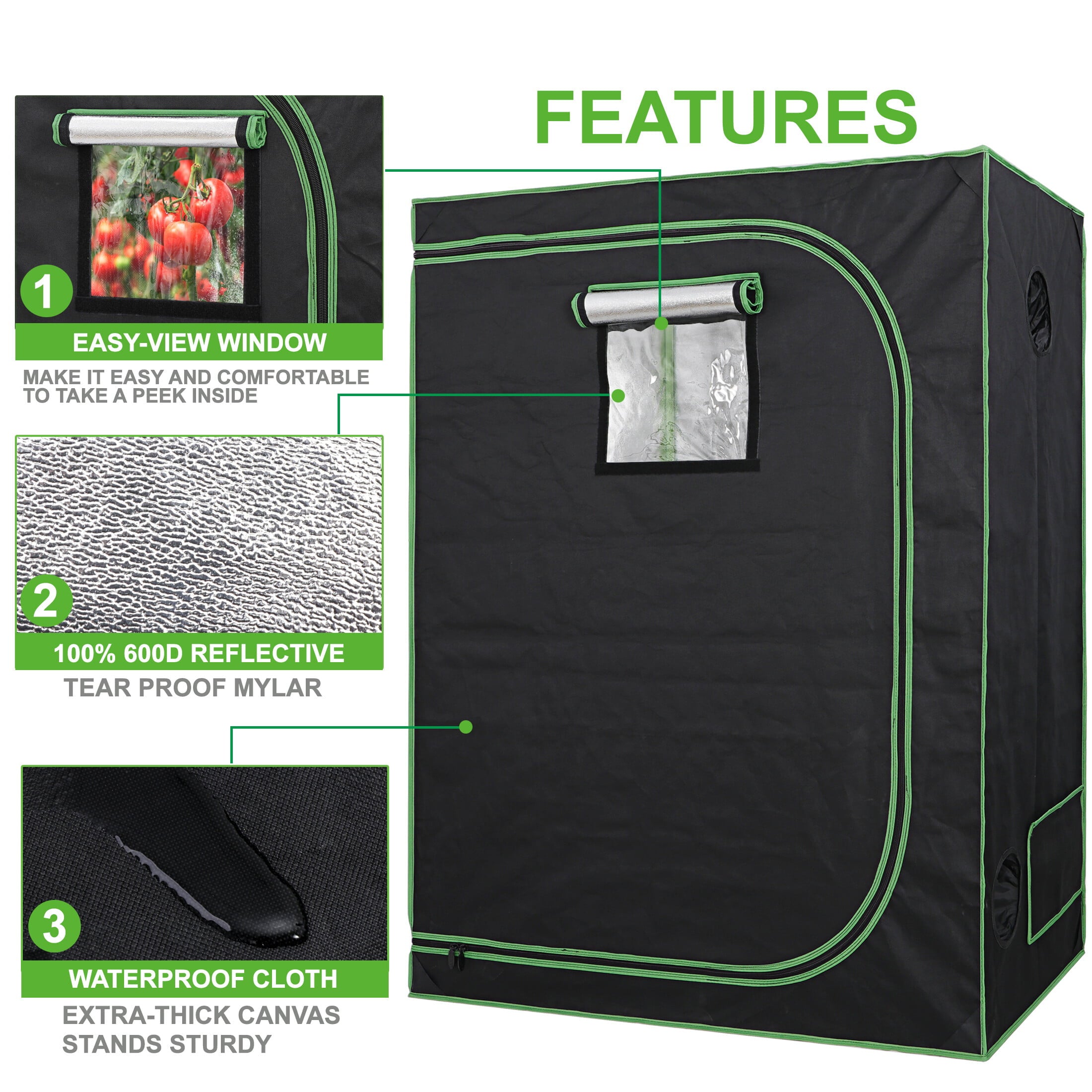 HomGarden 48'' L x 24'' W x 60'' H Indoor Hydroponic Grow Tent High Reflective Mylar W/ Observation Window， Floor Tray