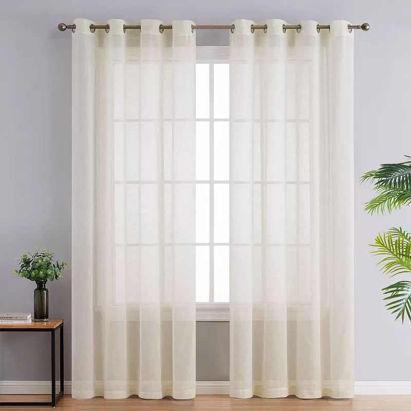 Thd Natalie Faux Linen Semi Sheer Light Filtering Window Grommet Curtains Drapery Panels， Set Of 2