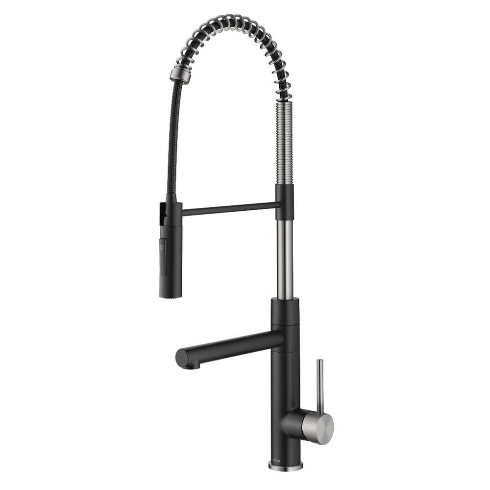 KRAUS Artec ProCommercialStylePull-Down Single Handle Kitchen Faucet with Pot Fillerin Spot Free Stainless Steel  Matte Black KPF-1604SFSMB