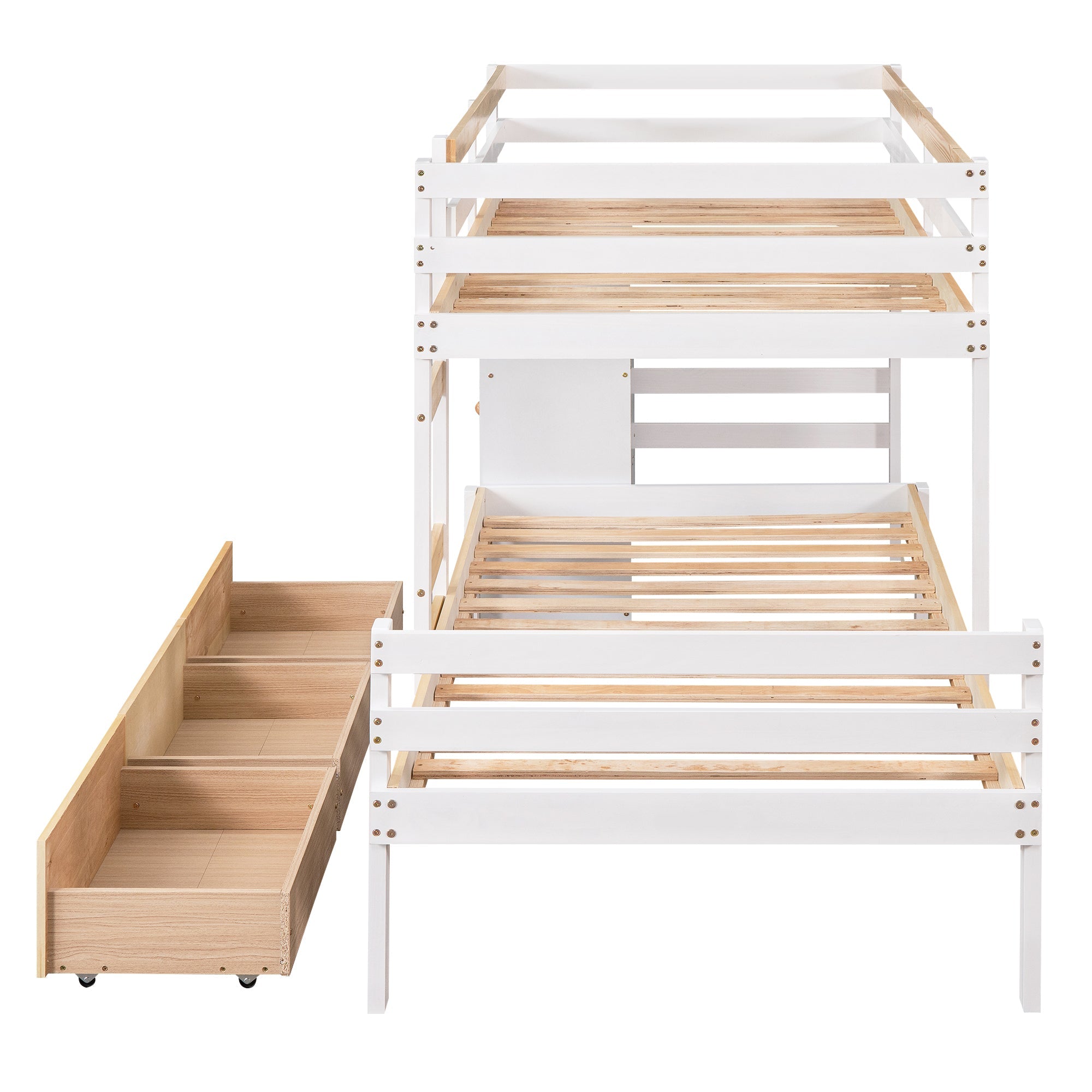 Twin over Twin Bunk Bed with Six Drawers for Kids Room, Natural