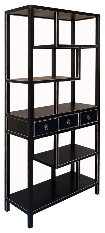 Oriental Black Lacquer Two Sided Display Curio Cabinet Room Divider Hcs7390   Asian   Bookcases   by Golden Lotus Antiques  Houzz