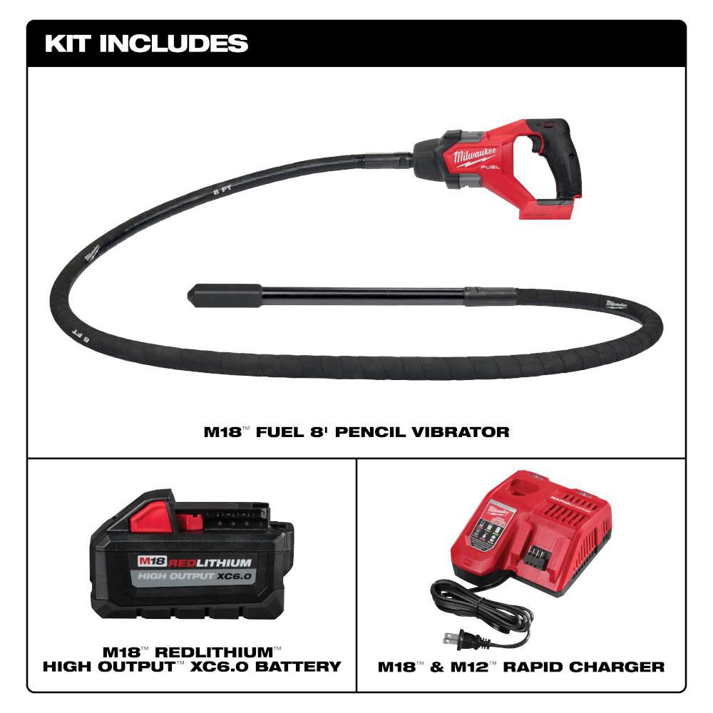 Milwaukee M18 FUEL 8' Concrete Pencil Vibrator Kit 2911-21 from Milwaukee