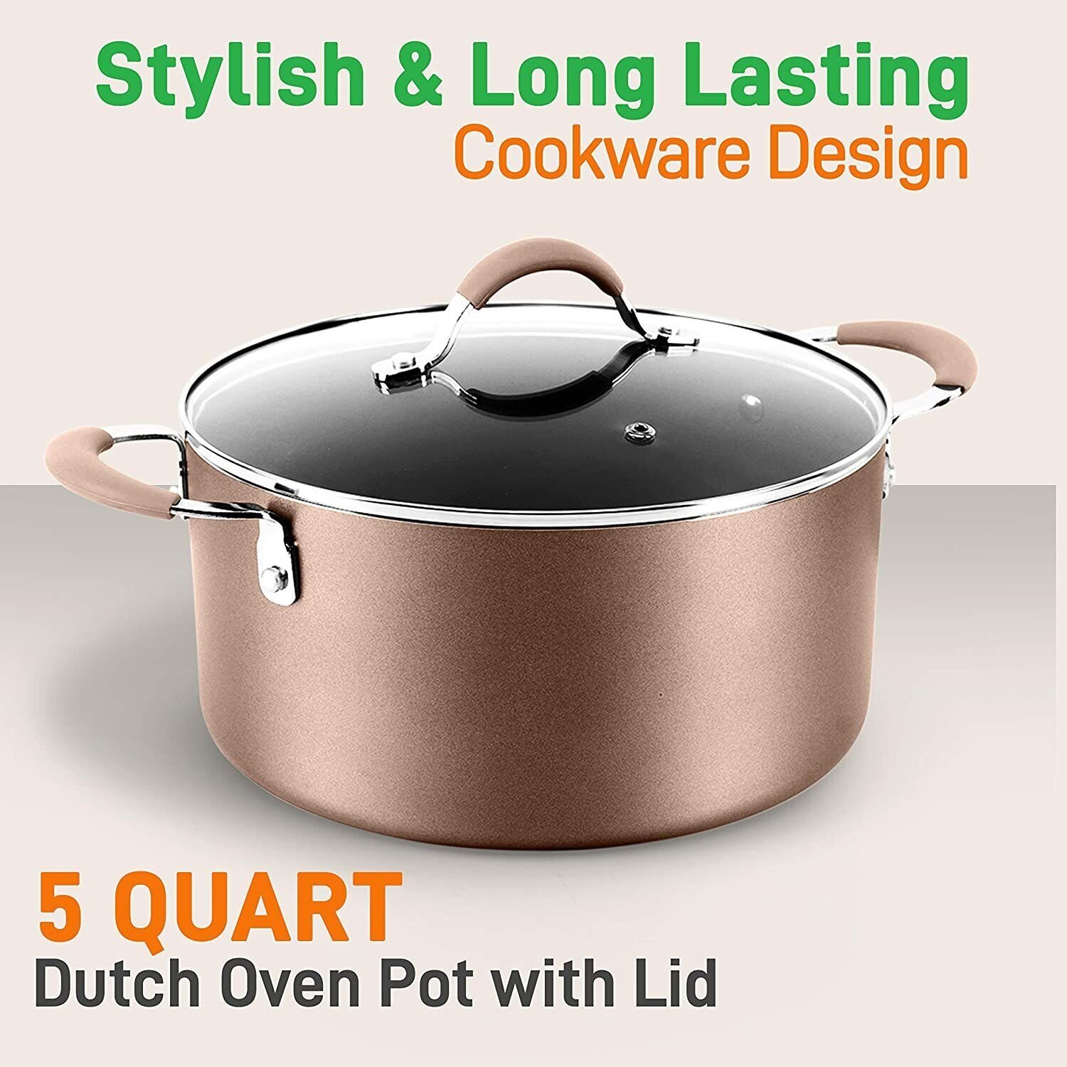 NutriChef 5 Quart Dutch Oven Pot Non-Stick High-Qualified Kitchen Cookware