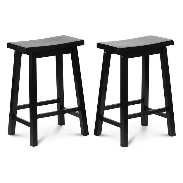 Pj Wood Classic Modern Solid Wood Backless Saddle Seat 24 Inches Tall Easy Assemble Counter Stool With Durable Construction Black 2 Pack