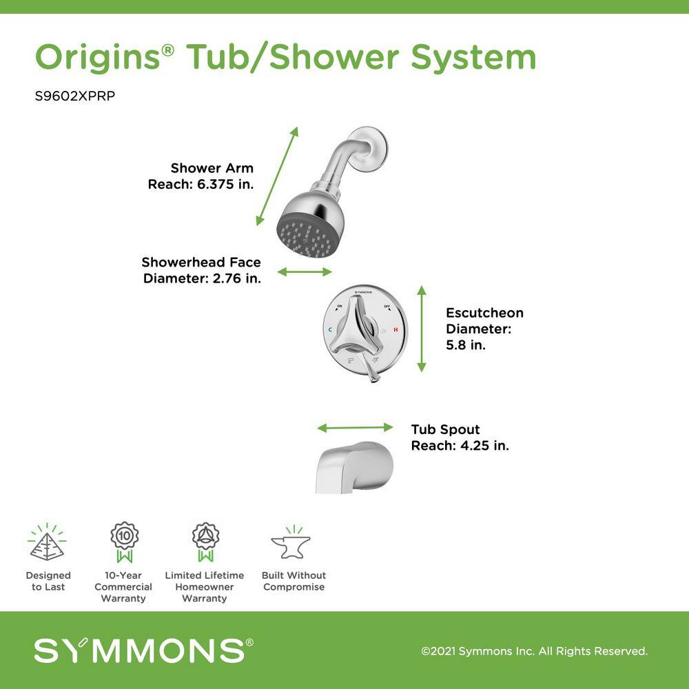 Symmons Origins Single-Handle 1-Spray Tub and Shower Faucet with EasyService Stops in Chrome (Valve Included) S9602XPRP