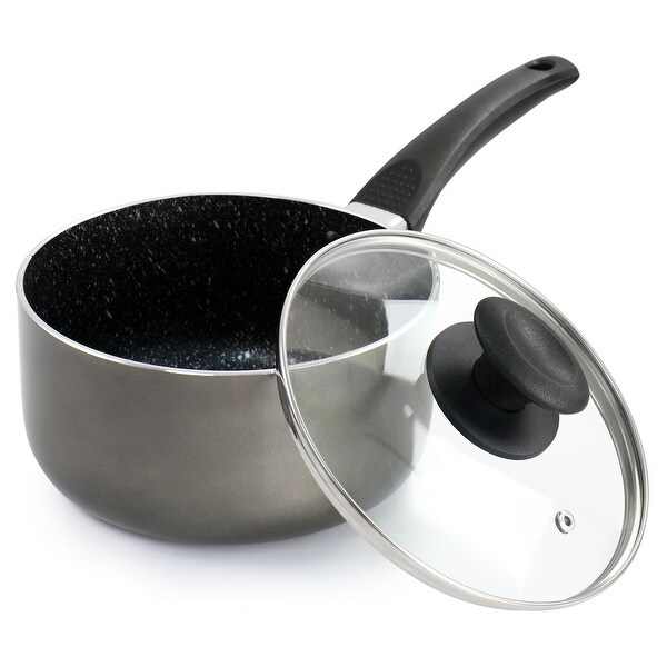 2.5 Quart Nonstick Aluminum Saucepan with Lid in Slate