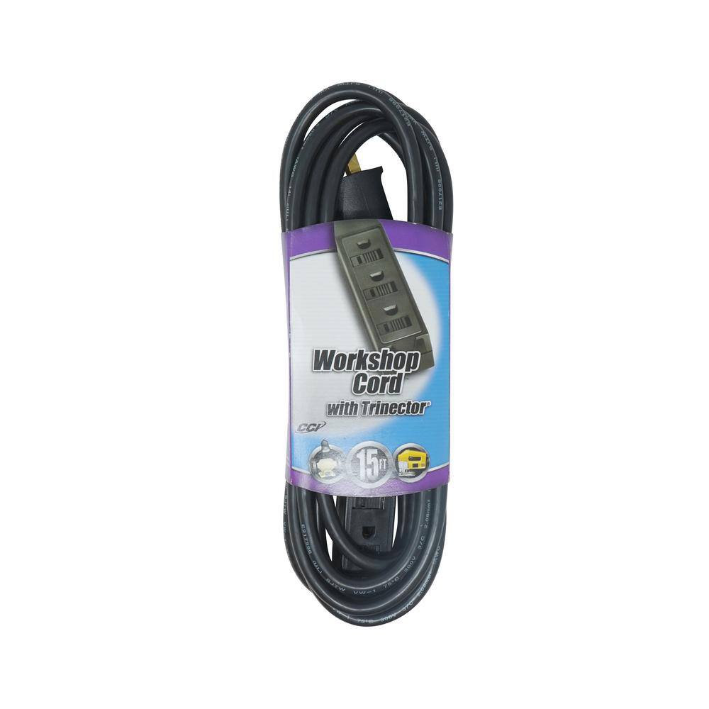 Southwire 15 ft. 143 SJTW Trinector Vinyl Outdoor Medium-Duty Extension Cord Black 35227408