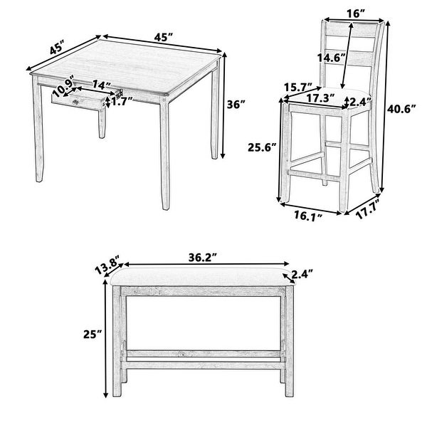 Wood Counter Height Kitchen Set with 4 Upholstered Chair and Bench