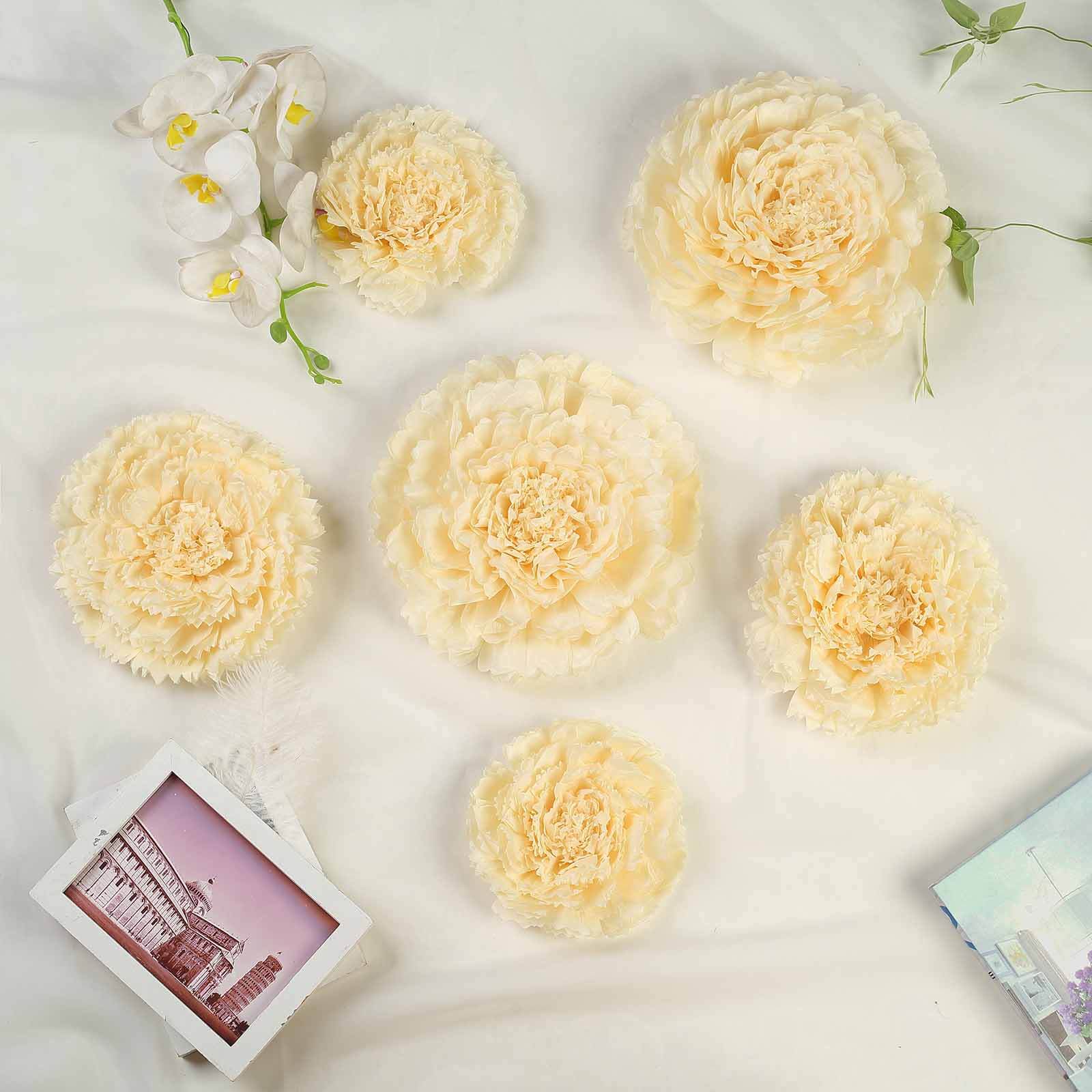 Set of 6 Ivory / Cream Carnation 3D Paper Flowers Wall Decor 7