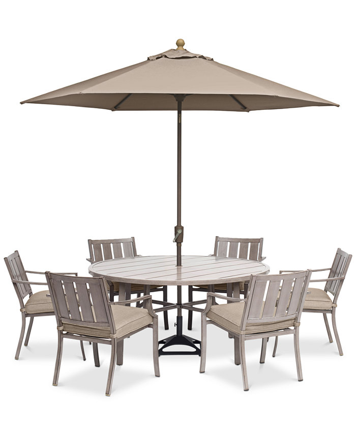 Agio Wayland Outdoor Aluminum 7-Pc. Dining Set (60 Round Dining Table and 6 Dining Chairs)