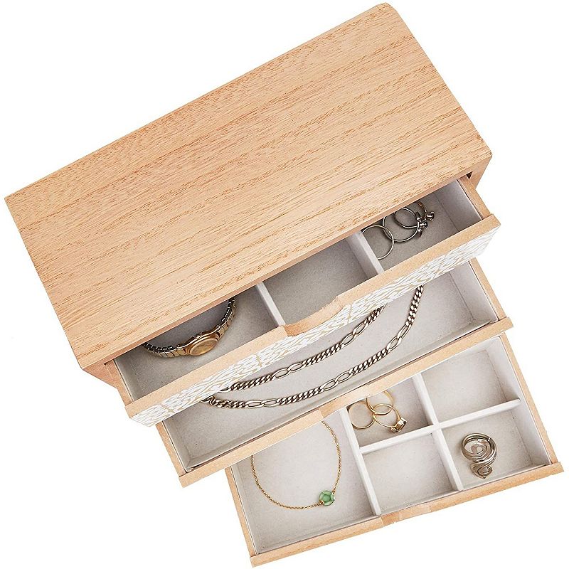 Wooden Jewelry Box， 3 Drawer Organizer (9 x 4 x 8 In)