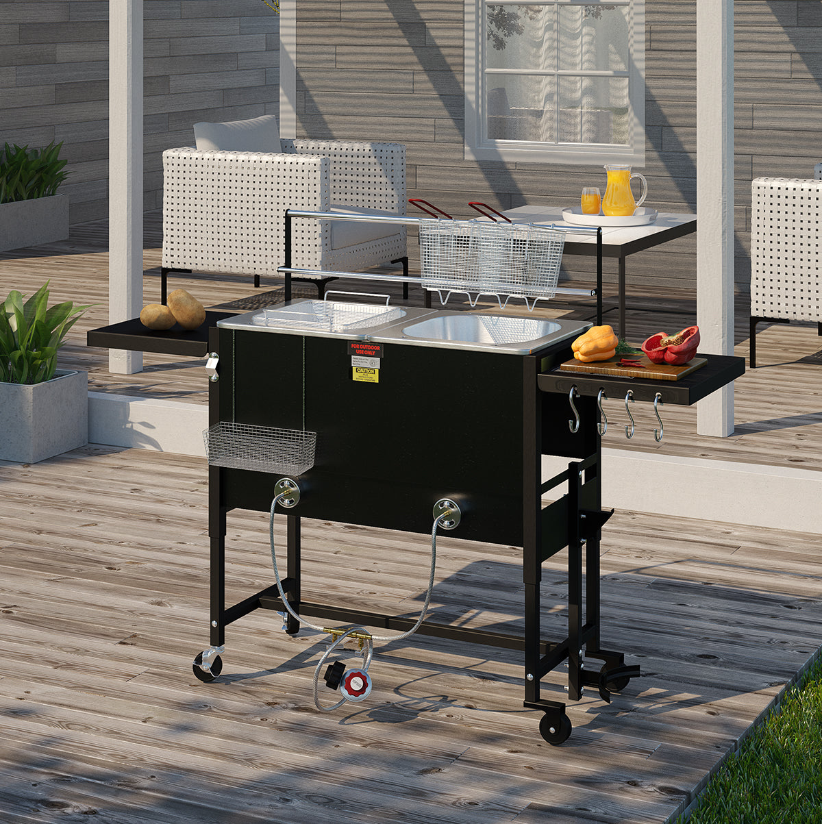 Barton Double Deep Fryer w/Two Side Shelves Outdoor High Pressure Free Standing