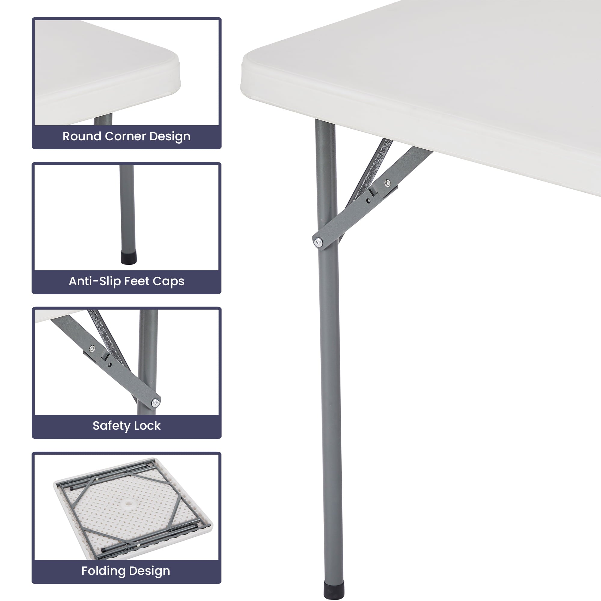 Folding Table Resin Square Folding Card Table Multipurpose Foldable Table Plastic Table Collapsible Square Fold Up Table for Indoor Kitchen Dining Room Outdoor Camping Picnic - White， 33.86 x 33.86 in