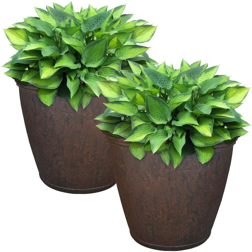 Sunnydaze Decor 16 in. Rust Anjelica Poly Flower Pot Planter (2-Pack) DG-896