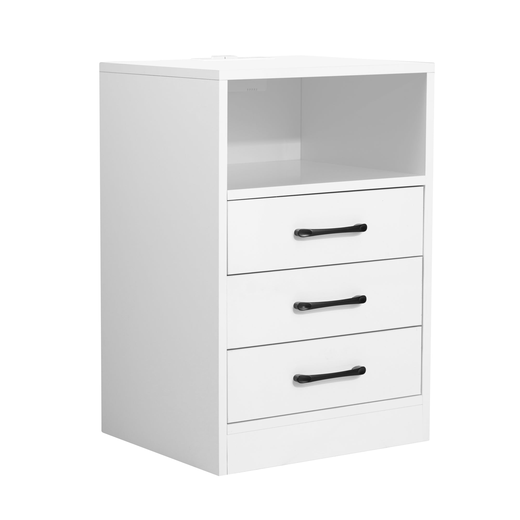 Suzicca Nightstand with 3 Drawers and Cabinet,USB Charging Ports and ,White