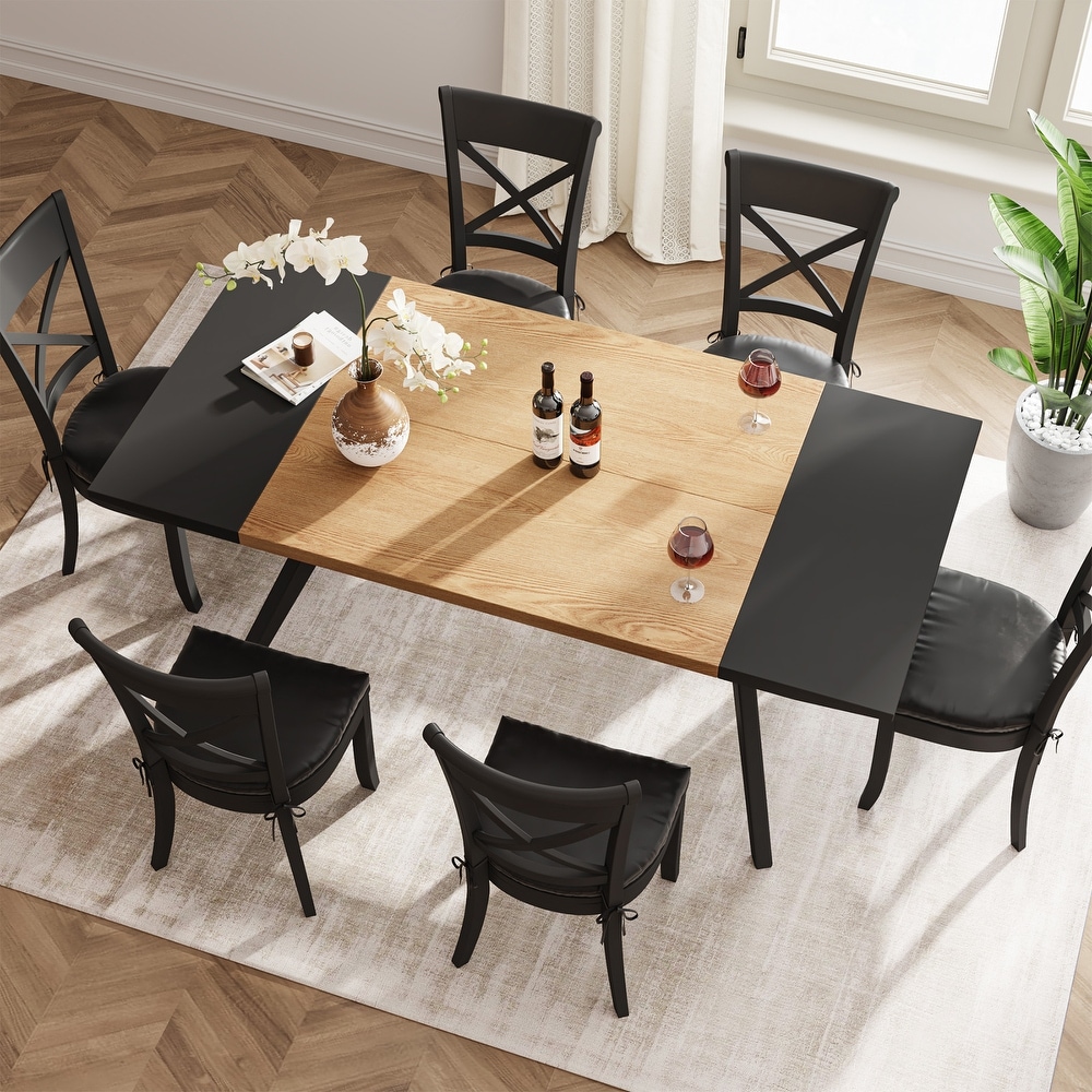 Modern 63 Inch Dining Table for 4 6 People  Rectangular Kitchen Table for Dining Room  Living Room   Natural Oak + Black